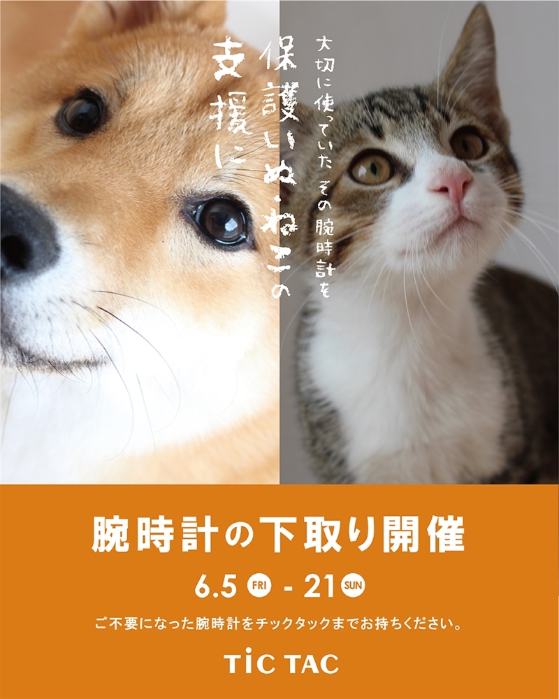 【金沢店】6月5日~不要な腕時計を下取りして保護いぬ・ねこの支援につなげるキャンペーン